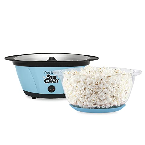 West Bend Stir Crazy Hot Oil Popcorn Popper, Popcorn Maker Machine with Large Serving Bowl Lid and Stirring Rod Perfect for Movie Night Snack Time or Parties, 6-Quart, Red