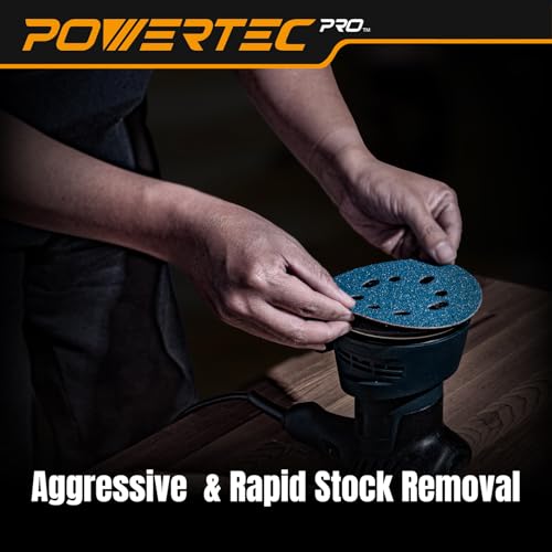 POWERTEC 50 PCS 220 Grit - 5 Inch 8 Hole Hook and Loop Sanding Discs, 5" Sanding Pads for Automotive, Drywall, Woodworking with Orbital Sander, Air, and DA Sander (44022G-50)