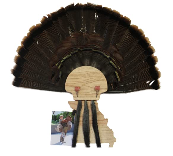 Esh Turkey Fan Mount Kit - Customized State Turkey Tail Mounting Plaque - Natural Oak Wood - Standard