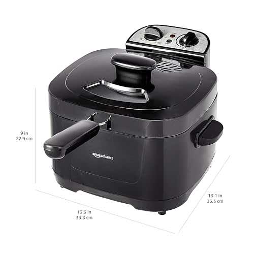 Amazon Basics 3.2-Qt (3.0L) Deep Fryer with 12-Cup Oil Capacity, Adjustable Temperature, Easy Draining Basket, Stainless Steel Exterior, Viewing Window, 1500W, Black & Silver