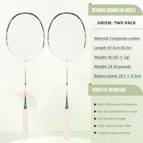 Badminton Rackets,Badminton Racket Set,Both Offensive and Defensive,Composite Carbon Ultra Light 82g Professional Training Racket,Including 2 Rackets,2 Shuttlecocks,and 1 Bag