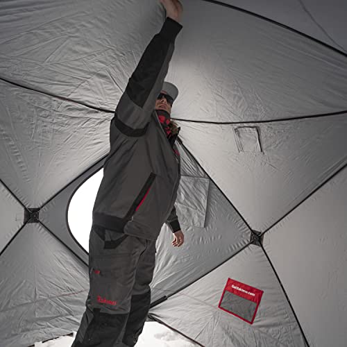 Eskimo Outbreak Portable Pop-Up Ice Fishing Shelter, Stormshield Insulated Fabric, No Trip Door, Durable Hub Design, Deluxe Tie Downs, Red/Black
