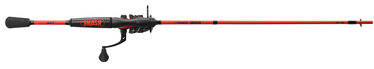 Lew's MACH Smash Spinning Reel and Fishing Rod Combo, Premium IM6 Graphite Blank Fishing Rod, Right or Left-Hand Retrieve, Split-Grip Winn Dri-Tac Handle and EVA Base, Black/Neon Red