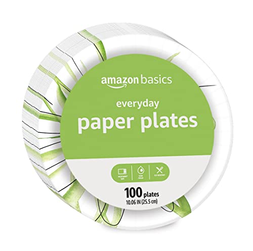 Amazon Basics Everyday Paper Plates, 10 Inch, Disposable, 150 Count