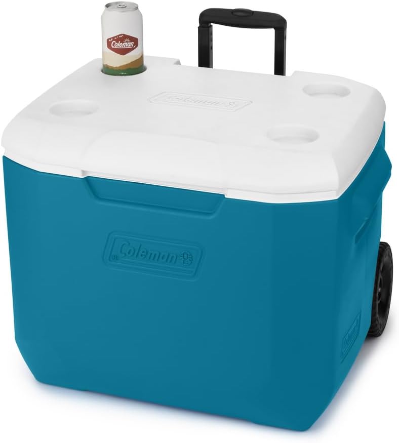 Coleman 60qt Wheeled Cooler, Insulated Portable Chiller with Ice Retention, Made in USA