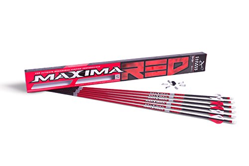 Carbon Express Maxima RED Fletched Carbon Arrows with Dynamic Spine Control and Blazer Vanes, 6-Pack, Available in 250(.400 Spine) & 350(.350 Spine)