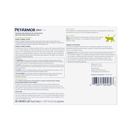 PetArmor Plus Flea and Tick Prevention for Cats, Cat Flea and Tick Treatment, 6 Dose, Waterproof Topical, Fast Acting, Cats Over 1.5 lbs