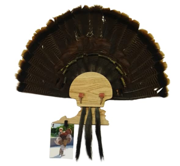Esh Turkey Fan Mount Kit - Customized State Turkey Tail Mounting Plaque - Natural Oak Wood - Standard