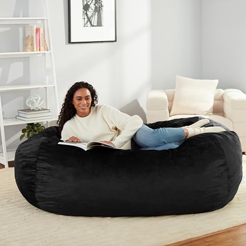 Amazon Basics Large Bean Bag Chair for Adults, 6 ft Memory Foam Filled with Microfiber Cover, Black, for Bedroom, Living Room, Dorm, Relaxation
