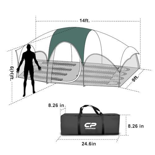 CAMPROS CP Tent 8 Person Camping Tents, Weather Resistant Family Tent, 5 Large Mesh Windows, Double Layer, Divided Curtain for Separated Room, Portable with Carry Bag