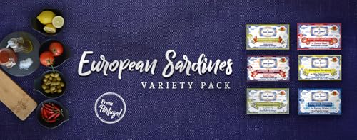 Santo Amaro - 6 Flavor Variety Pack Sampler European Wild Sardines - Virgin Olive Oil - Tomato Sauce from Puree - Virgin Olive Oil & Spicy Red Piri Piri Pepper - Spring Water - Virgin Olive Oil & Lisbon Lemon - Tomato Puree with Spicy Red Piri Piri Pepper