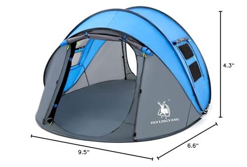4 Person Easy Pop Up Tent,9.5’X6.6’X52'',Waterproof, Automatic Setup,2 Doors-Instant Family Tents for Camping, Hiking & Traveling
