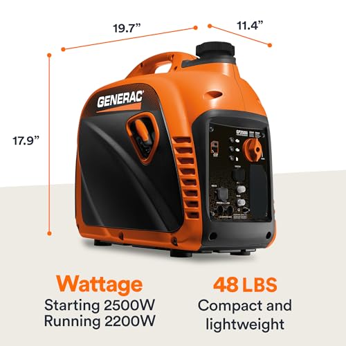 Generac 3,300-Watt Gas-Powered Portable Inverter Generator - Lightweight Design - USB Ports for Mobile Device Charging - COsense Technology - Perfect for Home use - Orange/Black