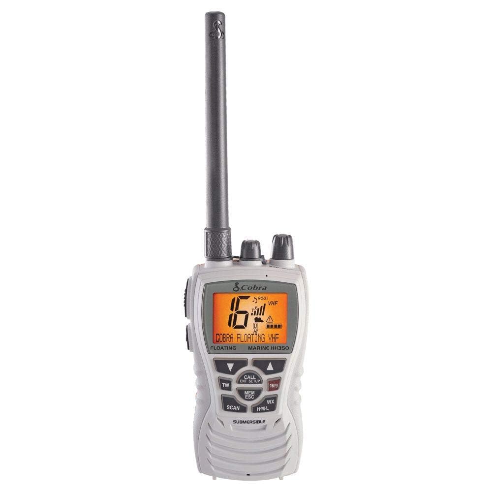 Cobra MR HH350 FLT Handheld Floating VHF Radio - 6 Watt, Submersible, Noise Cancelling Mic, Backlit LCD Display, NOAA Weather, and Memory Scan, Grey
