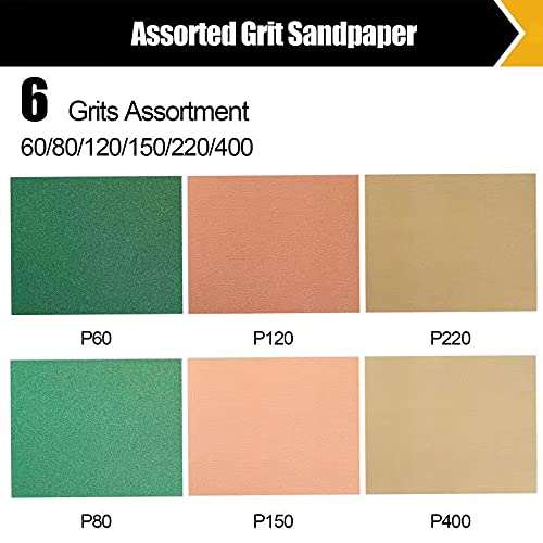 24 Pcs Sandpaper, Wet & Dry Sandpaper Assortment 60/120/320/600/800/1000/1500/2500 Grit Sand Paper for Wood Metal Automotive Drywall Plastic 9 × 11 inch Sandpaper Sheets