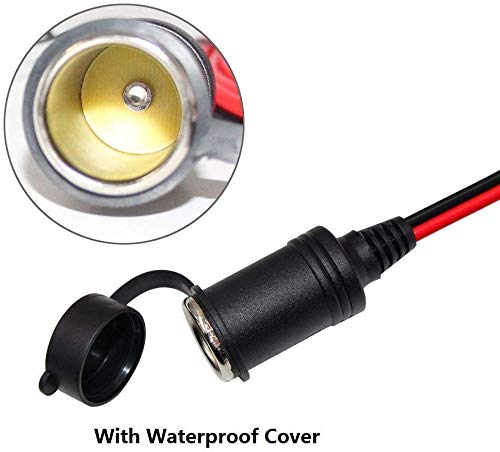 SPARKING 12FT 12V Female Car Socket Extension Cord with Battery Alligator Clips Car Battery Clip-on Extension Cable, 15A Fuse (12FT)
