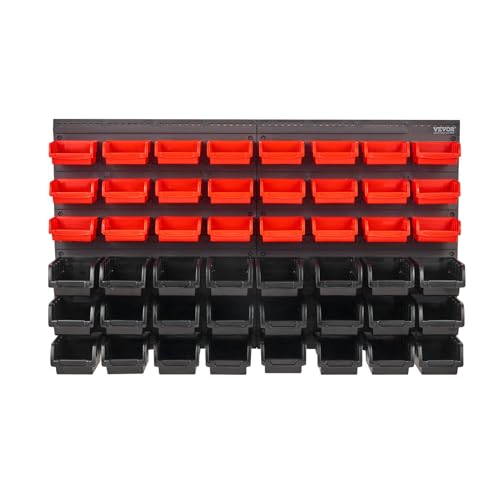 VEVOR Wall Mounted Storage Rack System, 30-Bin Parts Rack Organizer with Wall Panels/Tool Holders/Hooks, Garage Plastic Shop Tool Organizer for Nuts, Bolts, Screws, Nails, Beads, Buttons