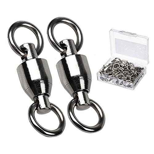 AMYSPORTS Barrel Ball Bearing Swivel Saltwater Stainless Rolling Fishing Swivel Steel High Strength Fishing Swivels Connector Solid Welded Rings Black Nickel