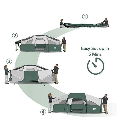 CAMPROS CP Tent 8 Person Camping Tents, Weather Resistant Family Tent, 5 Large Mesh Windows, Double Layer, Divided Curtain for Separated Room, Portable with Carry Bag