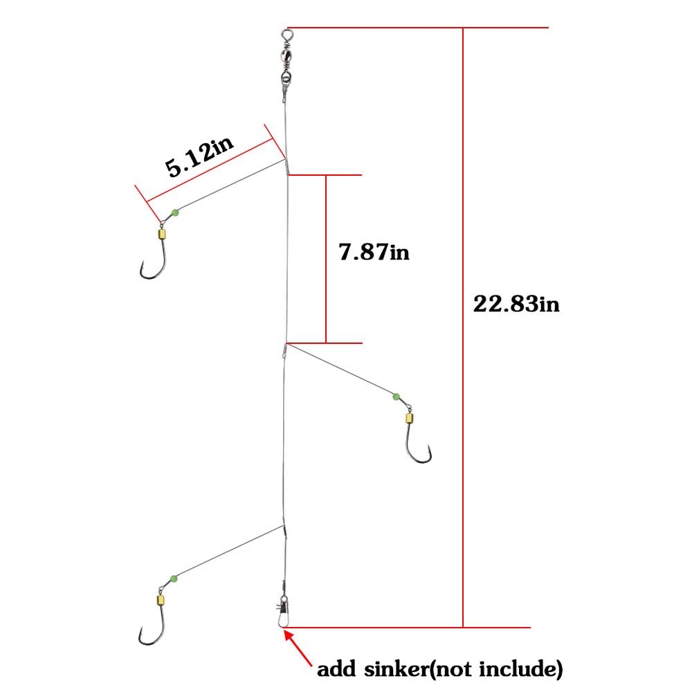 Fishing Hook with Leader,5 Hooks Fishing Rig-7 Strands Nylon Coated Fishing Leader with Swivle,Snap,Hooks