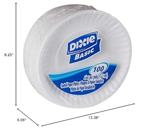 Dixie Basic 8.5 Inch Light-Weight Paper Plates By GP PRO, White, 500 Count (125 Disposable Plates Per Pack, 4 Packs Per Case), DBP09W