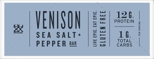 EPIC Bars, Venison Sea Salt and Pepper Bar, Keto Friendly, Whole30 Approved, Gluten Free, 12 Count, 15.6 oz