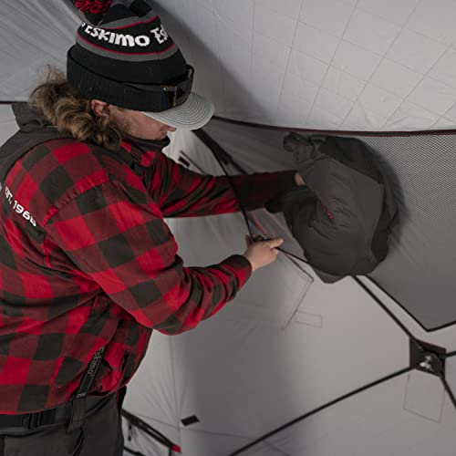 Eskimo Outbreak Portable Pop-Up Ice Fishing Shelter, Stormshield Insulated Fabric, No Trip Door, Durable Hub Design, Deluxe Tie Downs, Red/Black