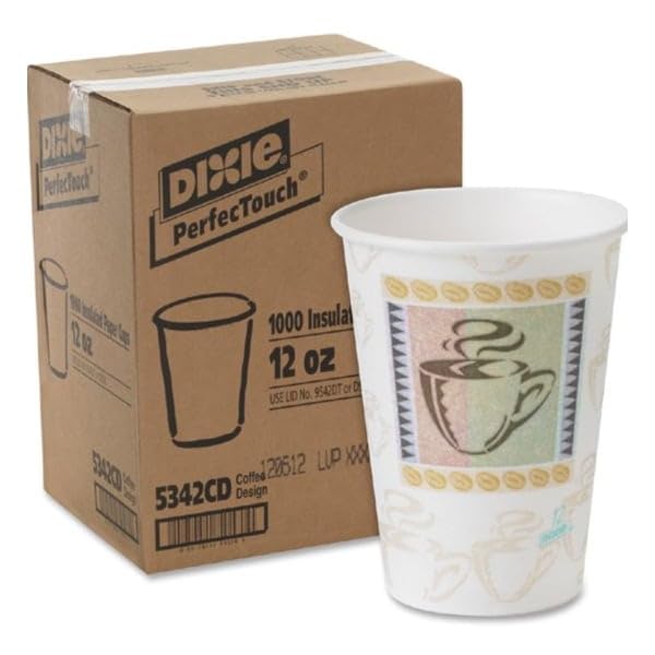 Dixie PerfecTouch 12 oz Paper Coffee Cups By GP PRO, Coffee Haze Design, 500 Count (25 Disposable Cups Per Sleeve, 20 Sleeves Per Case), 5342DX