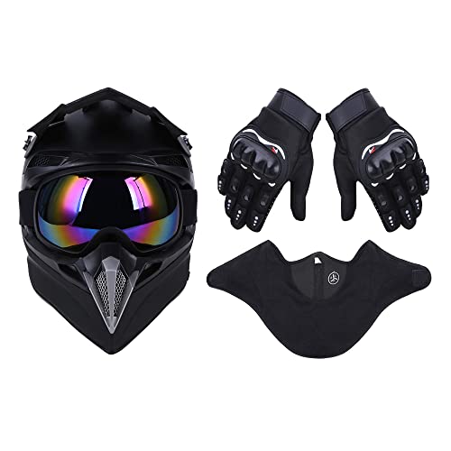 Adult Motocross Dirt Bike Helmet with Goggle, Gloves & Mask - DOT/FMVSS-218 Off-Road Motorcycle & ATV Helmet with Adjustable Sun Visor