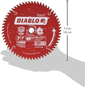 Diablo Ultra Finish Carbide Saw Blade for Wood - 7-1/4" Diameter, 60 ATB Teeth, 5/8" Arbor, .059" Kerf, 10
