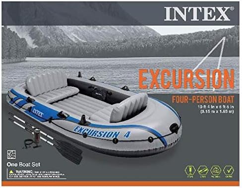 Intex Excursion 4 Inflatable 4 Person Fishing Boat Raft Set with Motor Mount Kit for Rivers and Lakes (Motor Not Included)