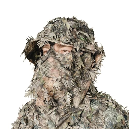QuikCamo Realtree & Mossy Oak 3D Leafy Camo Face Mask Bucket Hat for Men Deer Duck and Turkey Hunting (Fully Adjustable OSFM)