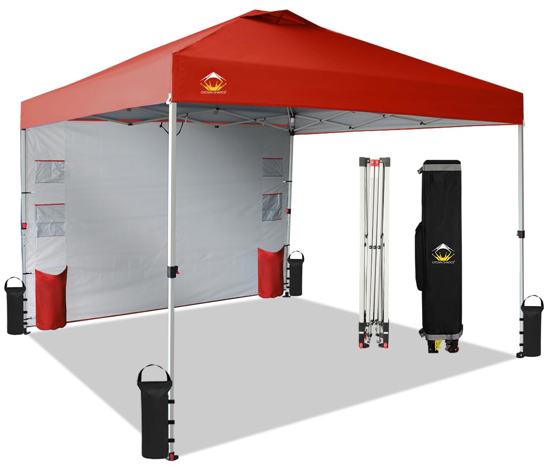 CROWN SHADES Canopy Tent 10x10 Pop Up Canopy Outdoor Shade with Pockets Sidewall, Easy Up Sun Shelter with One Person Set Up Center Lock, Portable Instant Camping Beach Canopy Tents, Forest Green
