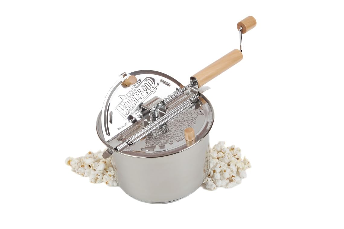 Original Whirley Pop Popcorn Maker - Wabash Valley Farms Gourmet Popcorn Popper, Aluminum Pot With Nylon Gears, 3-Minute Stove Top Popper, Home Movie Night (Silver)