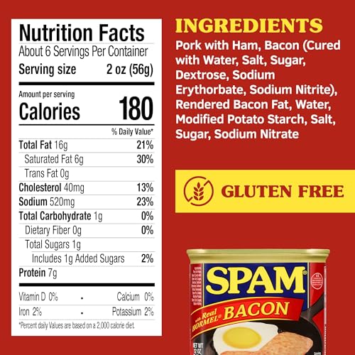 SPAM with Real HORMEL Bacon, 7 g protein, 12 oz (Pack of 12)