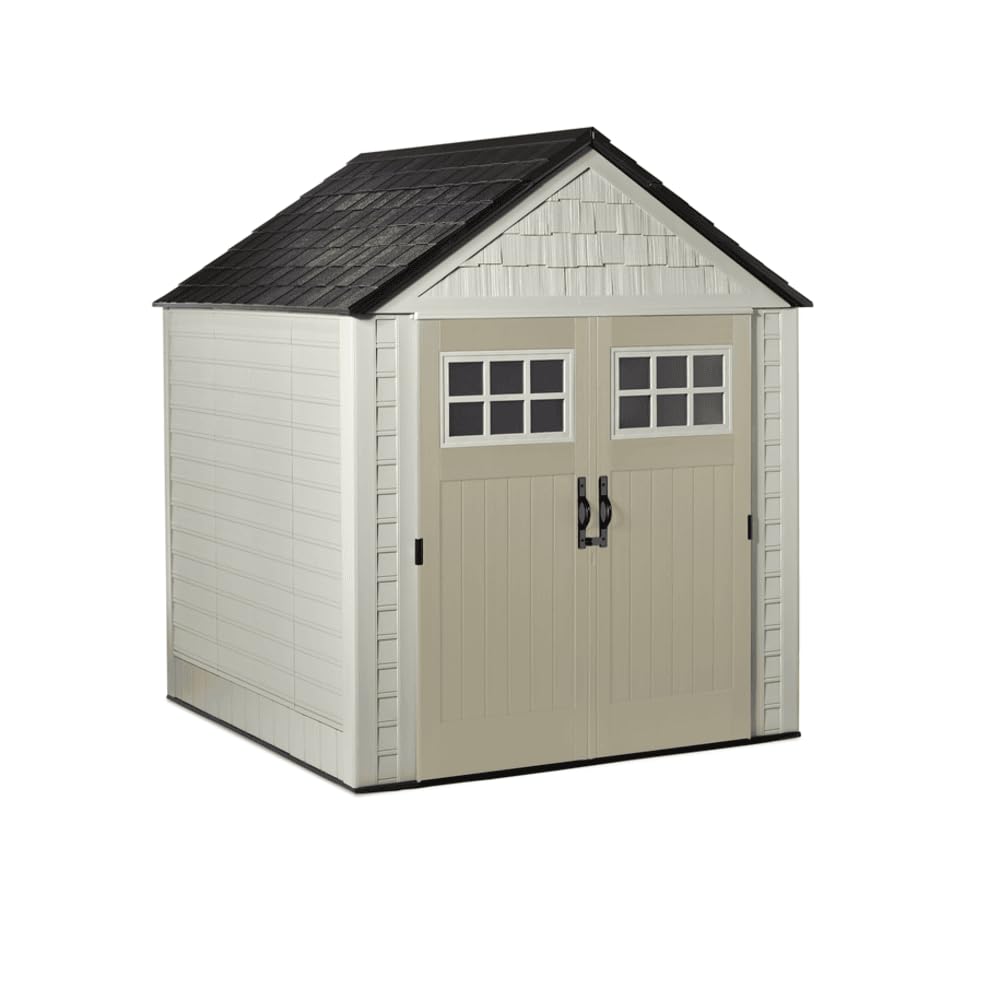 Rubbermaid Extra Large Resin Outdoor Storage Shed With Floor (7 x 10 Ft.), Weather Resistant, Brown, Organization for Home/Lawn Mower/Backyard Equipment/Bike Storage/Pool Supplies