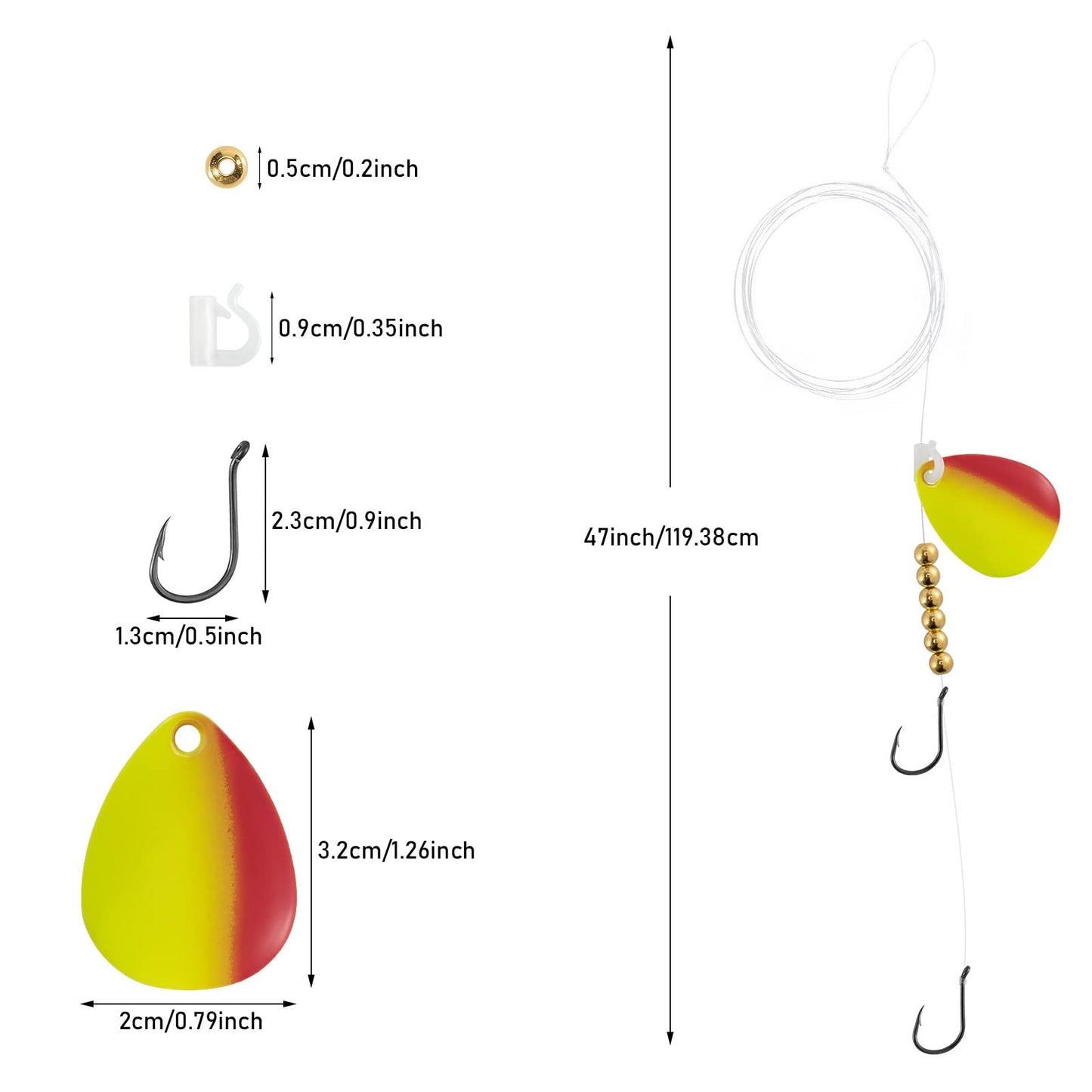 Dr. Fish 10 Pack Walleye Rigs Kit, 47 Inches, 15LB Mono Crawler Harness Walleye Float Rig Colorado Spinner Octopus Hooks for Freshwater Trolling