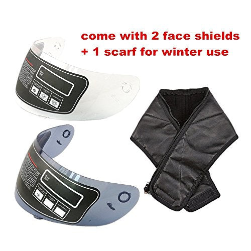 ILM Full Face Motorcycle Street Bike Helmet with Removable Winter Neck Scarf + 2 Visors DOT Model-JK313