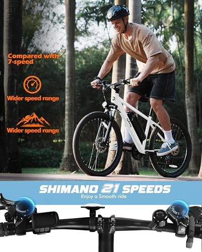 Racer Electric Bike for Adults - 21-Speed Mountain Lightweight Ebike with Peak 750W 22MPH Brushless Motor, 375Wh Removable Battery, 26X2.1 Tire Step Over E-MTB, Up to 40 Miles