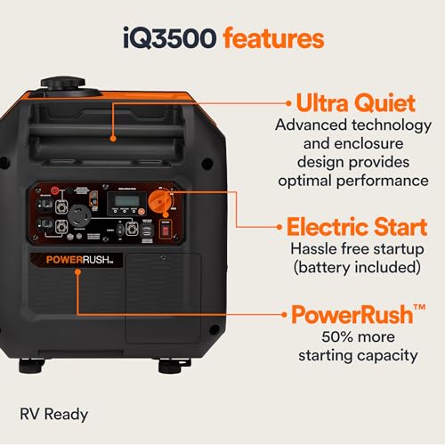 Generac 3,300-Watt Gas-Powered Portable Inverter Generator - Lightweight Design - USB Ports for Mobile Device Charging - COsense Technology - Perfect for Home use - Orange/Black