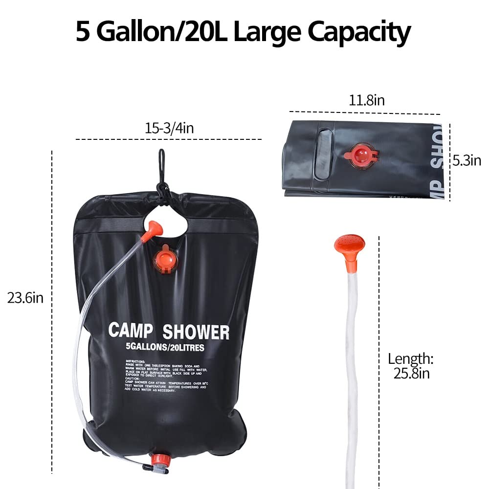 DkOvn Solar Shower Bag, 1/2/4 Pack 5 Gallons/20L Camping Shower Bag, Portable Shower Bag with Removable Hose and On-Off Switchable Shower Head for Camping Beach Swimming Outdoor Traveling
