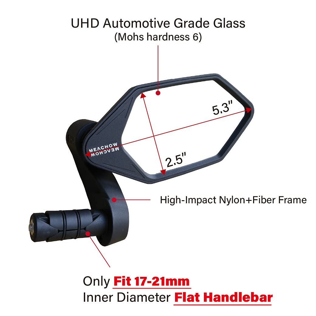 MEACHOW New Bar End Bike Mirror, Crystal UHD Automotive Grade Glass Lens E-Bike Mirrors, Scratch Resistant, Safe Rearview Mirrors, (Silver Left Side) ME-022LS