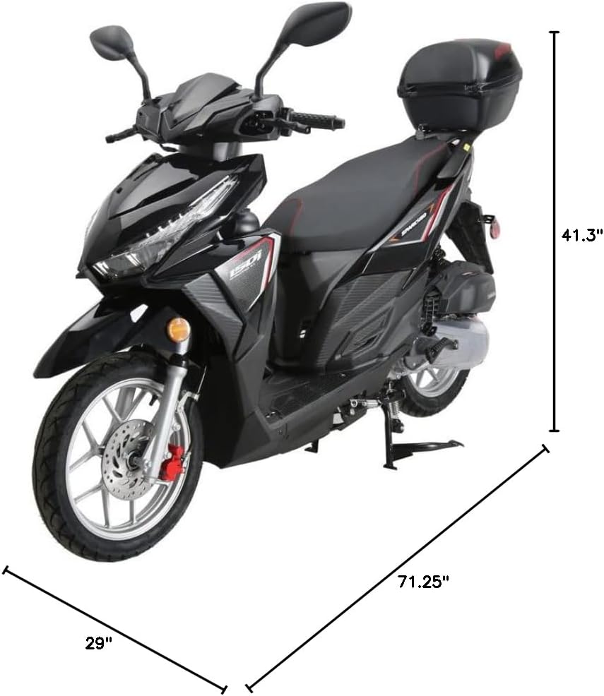 HHH Upgraded 150cc Scooter Vitacci Spark150 Fully Automatic Street Scooter with Gy6 Engine 150cc Motorcycle Moped Gas Street Bike for Adult and Youth (Black)