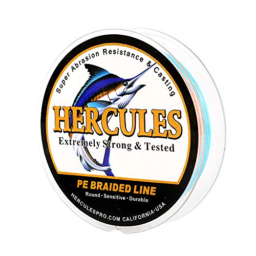 HERCULES Cost-Effective Super Cast 8 Strands Braided Fishing Line 10LB to 300LB Test for Salt-Water,109/328/547/1094 Yards(100M/300M/500M/1000M),Diam.#0.12MM-1.2MM,Hi-Grade Performance,Variety Colors