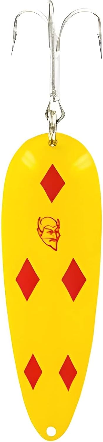 Lil Devle Brass Back 1/8 Ounce Fishing Spoons, Five of Diamonds,Red/Yellow