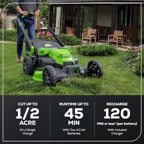 Greenworks 40V 16" Cordless Lawn Mower, Ultra-Light Push Mower with 4.0Ah Battery & Charger(75+ Tool Compatibility, 45Min Runtime)