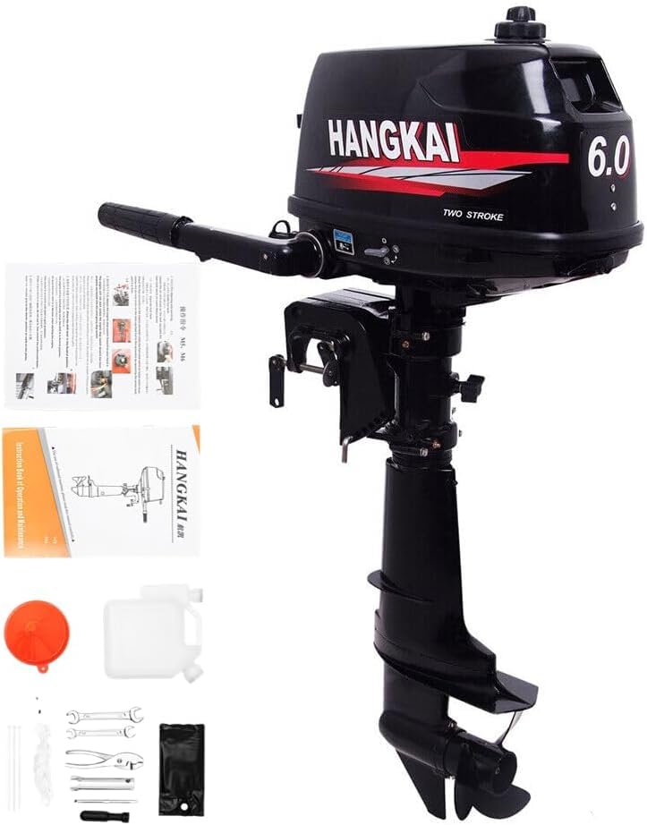 2-Stroke 3.5HP Outboard Motor, 49CC Gas Powered Fishing Marine Heavy Duty Boat Engine, Short Shaft Tiller Control Half Water-cooling Air-cooling CDI Ignition System for Inflatable Yachts Canoes Boat