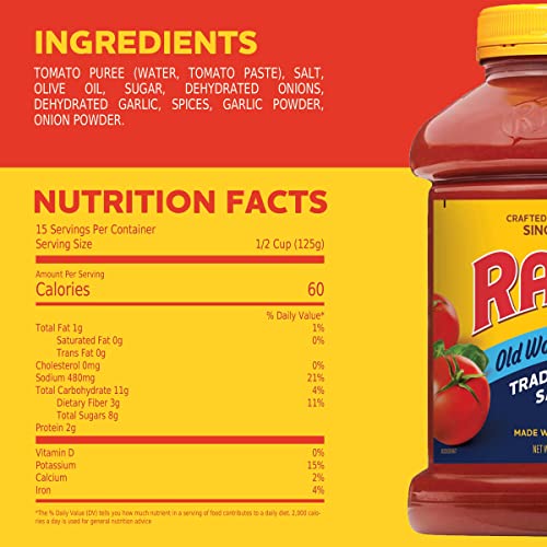 Ragu Old World Style Traditional Sauce, Made with Olive Oil, Perfect for Italian Style Meals at Home, 45 OZ