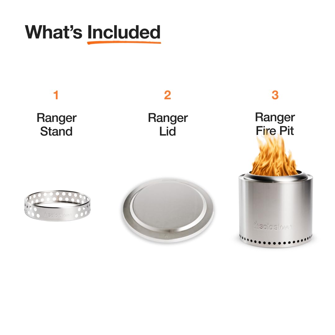 Solo Stove Ranger 2.0 with Stand - 15 Inch Smokeless Portable Fire Pit - Lightweight Outdoor Fireplace with Removable Ash Pan, Stainless Steel, Carry Case Included, Ideal for 2-4 People, 16.5 lbs