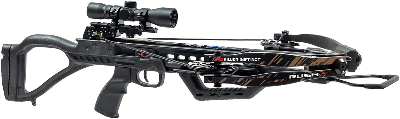 Killer Instinct Rush™ 400 Crossbow PRO Package with Crank Cocker. 400 FPS Ready to Hunt Crossbow Package